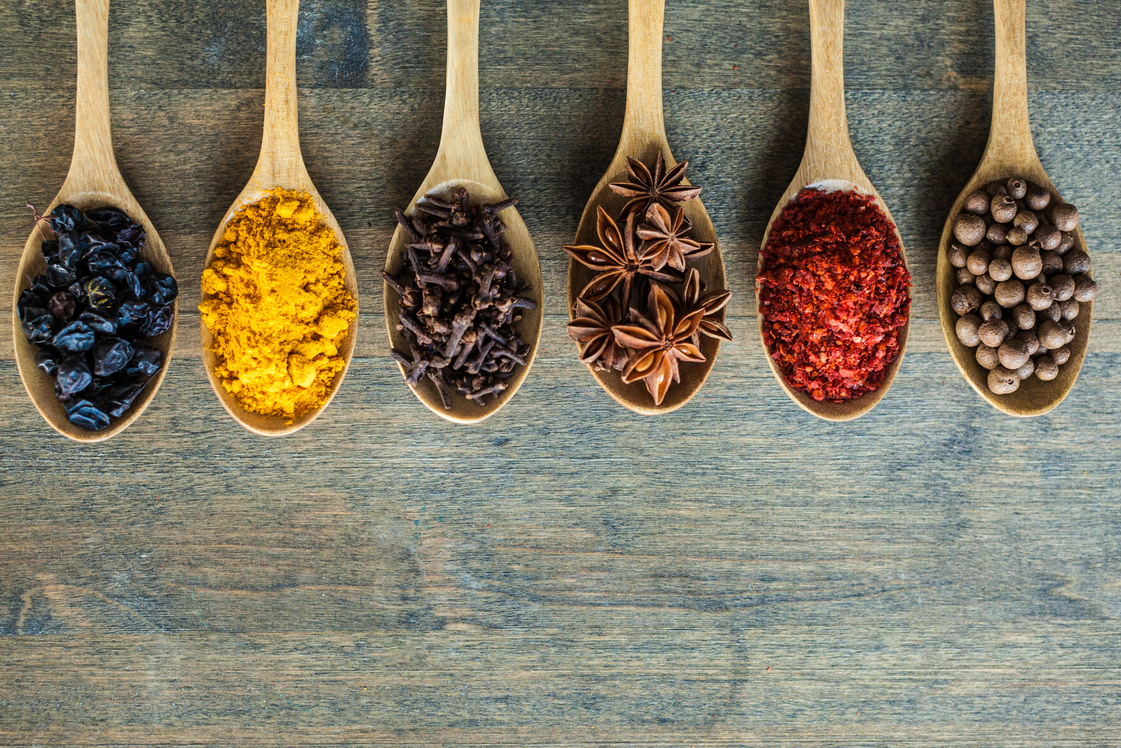 Spices on Wooden Spoons 